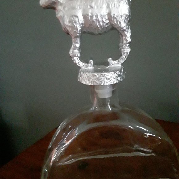 Unique Vintage Glass Decanter with Metal Cow Stopper - Picture 2 of 6